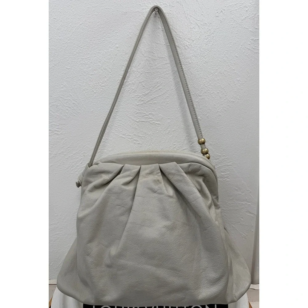 HOBO International Gray Leather Pleated Shoulder Bag Slouchy Purse Dust Bag